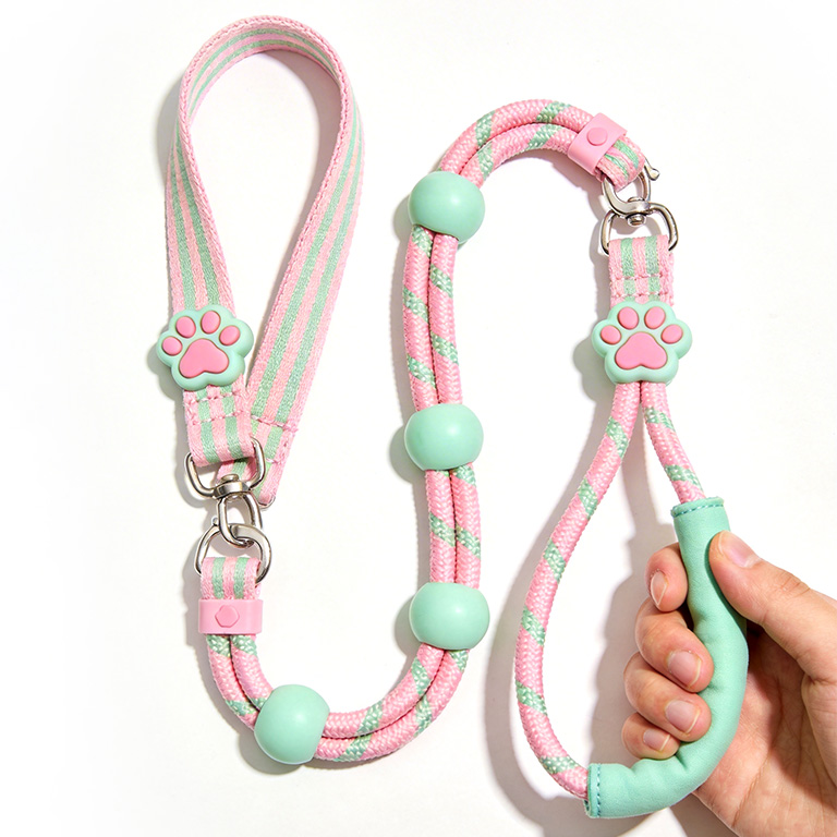 Pastel Beaded Pet Leash & Collar Set