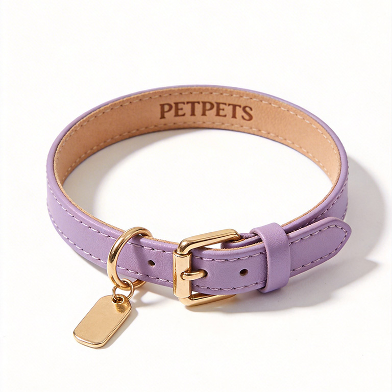 Lavender Leather Engraved Pet Collar