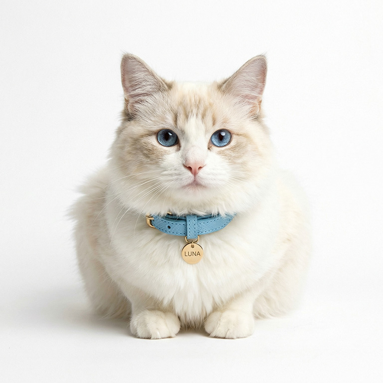 Blue Leather Pet Collar with Bell