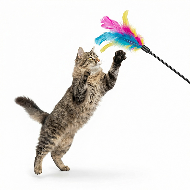 Rainbow Feather Teaser Wand Cat Toy